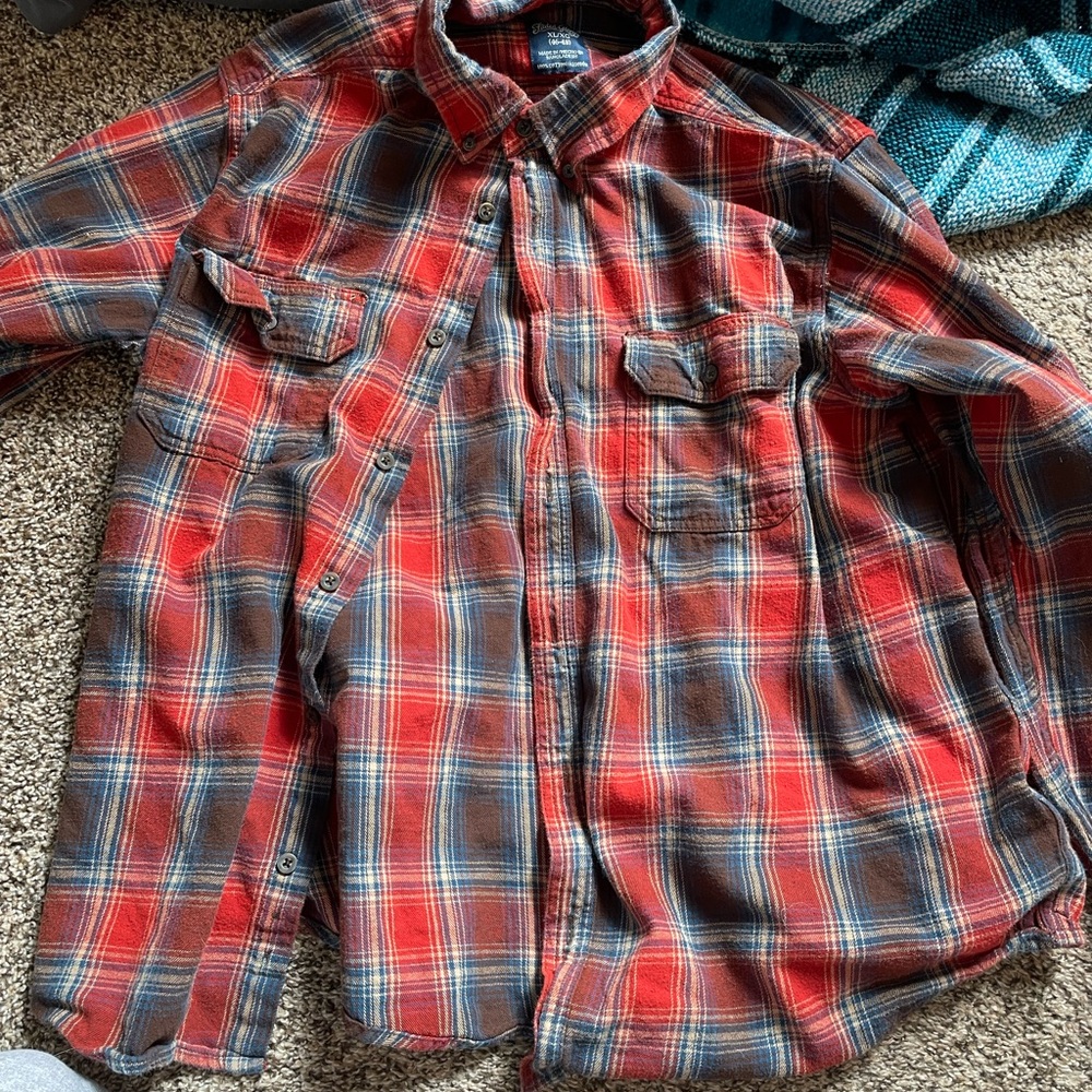 Faded Glory Red and Blue Plaid Casual Button Down Shirt